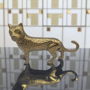 Leopard Cheetah Jaguar Cat Brass Gold tone Figurine Statue Metal Vintage